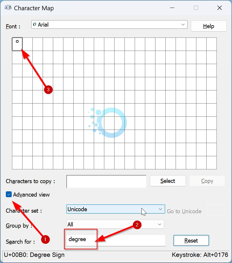 type the degree symbol in Windows